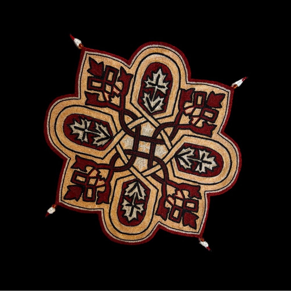 Vintage Hand Beaded Tablecloth Glass Beads Ornate Pattern Handmade Tapestry